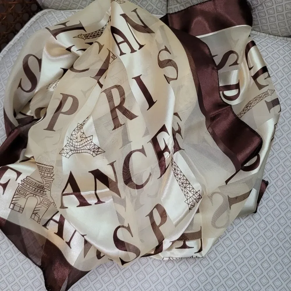 Paris France Eiffel Tower Square Scarf Parisian Chic French Girl Neck Hair Scarf